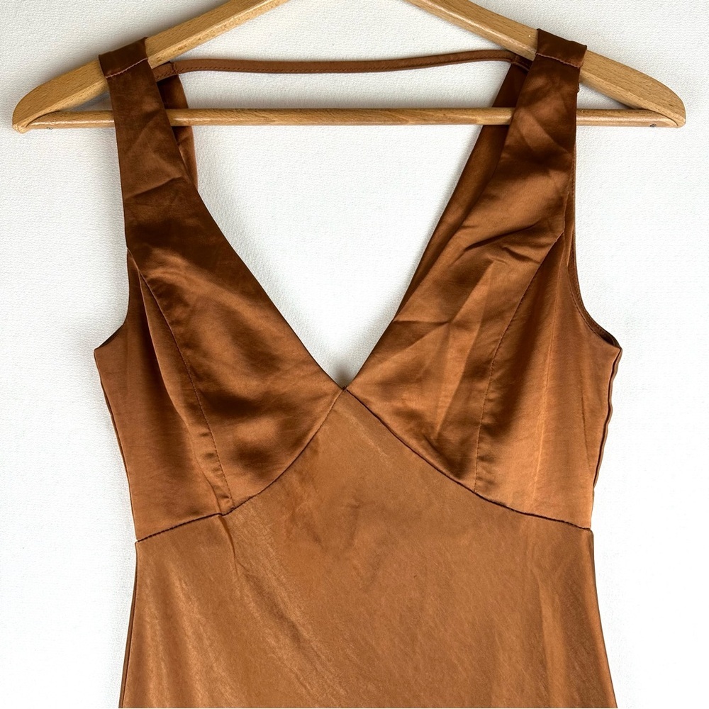 Lulus Incredible Love Brown Satin Cowl Back Midi Slip Dress Party Wedding Formal - Picture 4 of 14